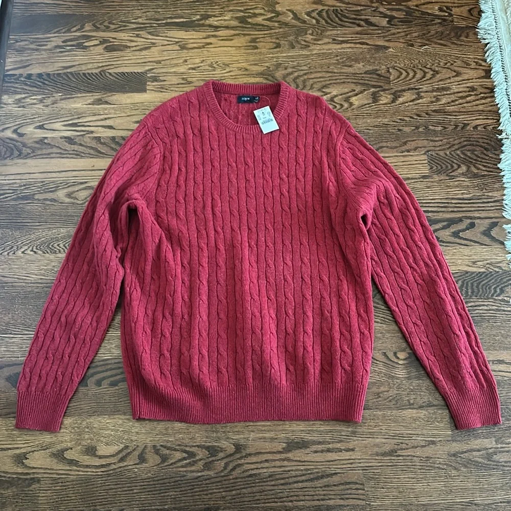 J. Crew  Red 100% Lambs wool  Cable Knit Crew Neck Sweater Size Men's XL